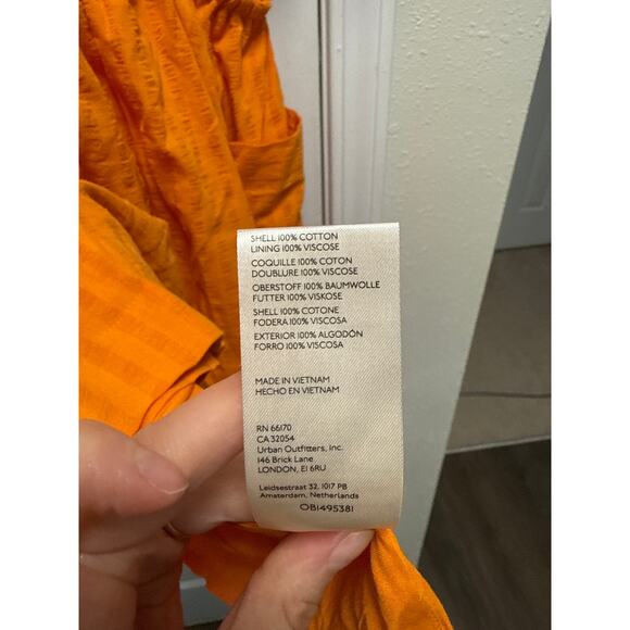 Anthropologie Cotton Textured Wrap Open Back Mini Dress Orange Size Medium - Picture 8 of 8